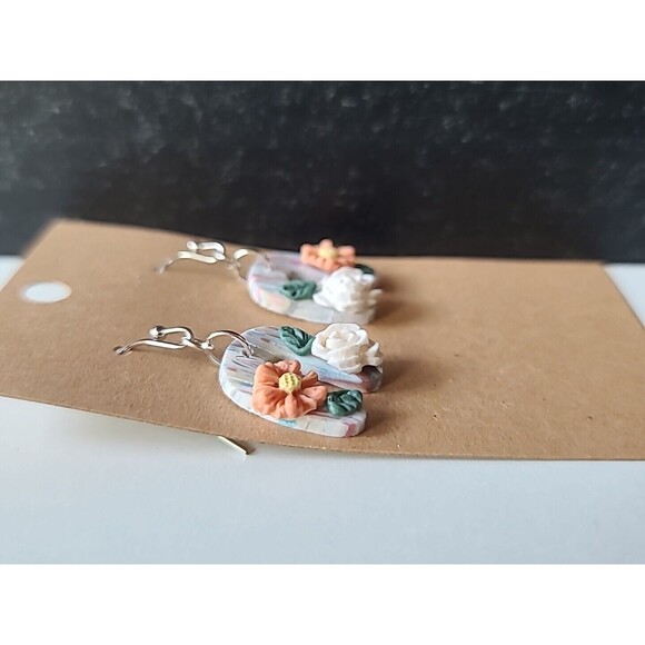 Polymer Clay Floral Dangling Earrings New - Picture 5 of 10